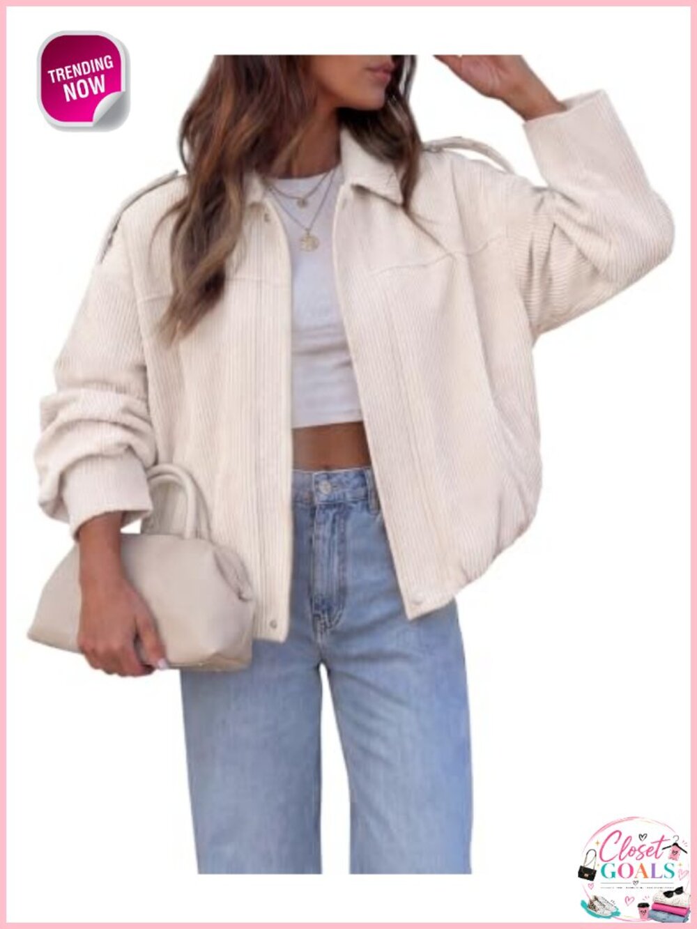 Corduroy Cropped Zip Up Shackets Oversized Casual Fall Jacket